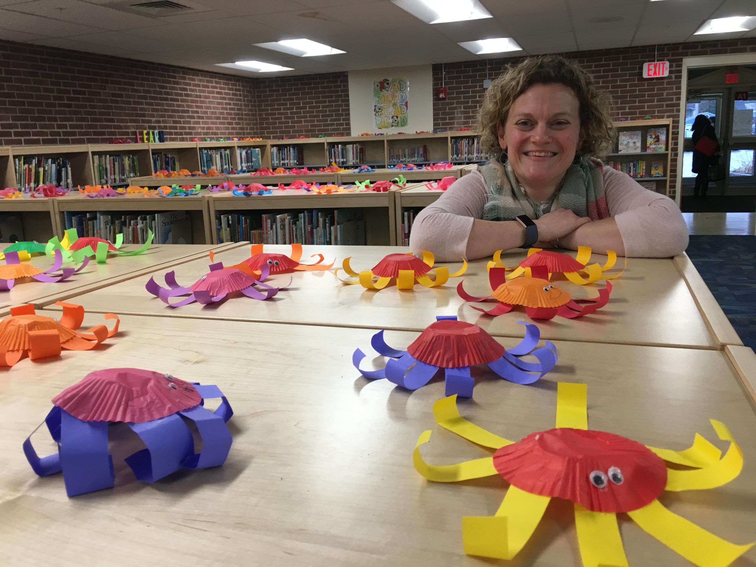 Sy was greeted by a library full of little octopuses at the Franklin Elementary School in Keene, New Hampshire