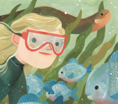 Sy under the sea studying good creatures. Illustration by Rebecca Green